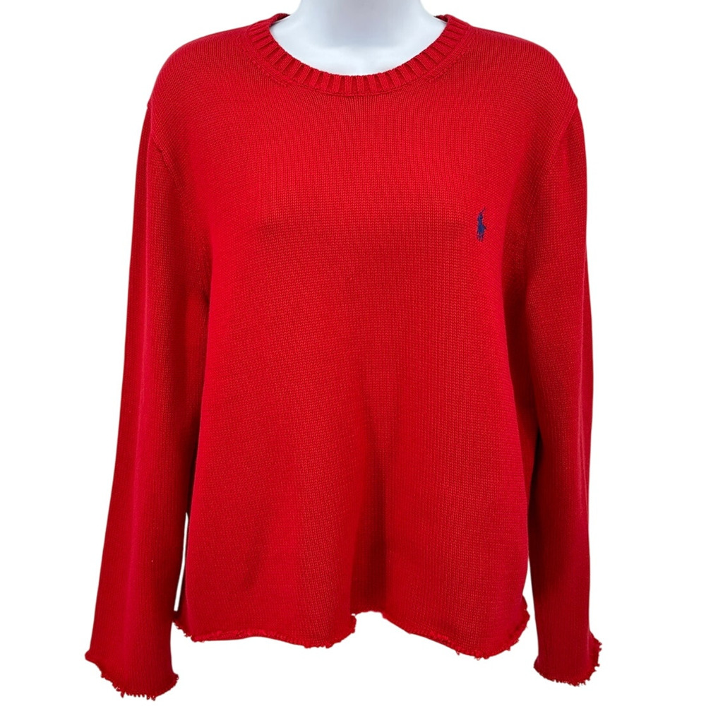 Polo Ralph Lauren Sweater Wmns M Red Knitted Pullover Crew Neck Pony Logo Preppy